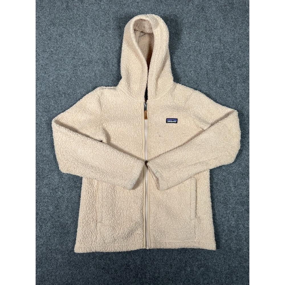 Patagonia Los Gatos Fleece Hoodie Girls Large 12 Beige Full Zip Jacket